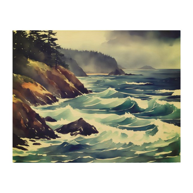A strong Oregon coastal storm Wood Wall Art (Front)