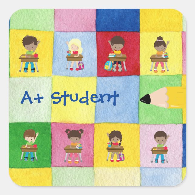 A+ Student Elementary School Class Child Teacher Square Sticker (Front)