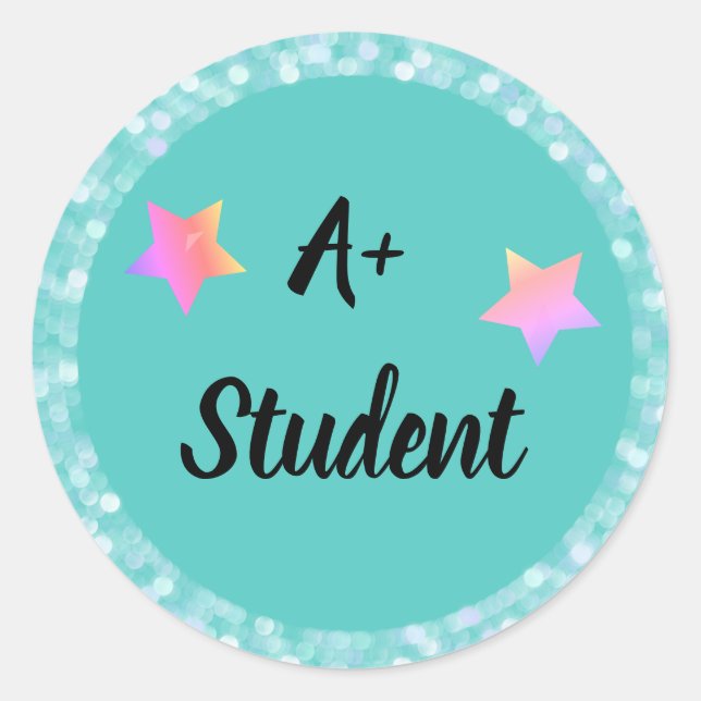 A+ Student with Stars Classic Round Sticker (Front)