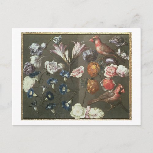 A Study of Peonies Convolvulus Lilies and two Fi Postcard