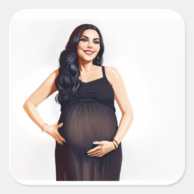 A Stunning and Glamorous Pregnant Woman Square Sticker (Front)
