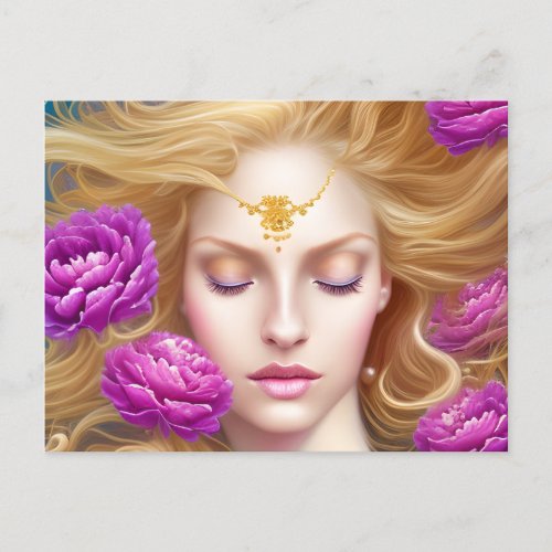 A Stunning Blond Wavy Hair with Gold Lady Postcard