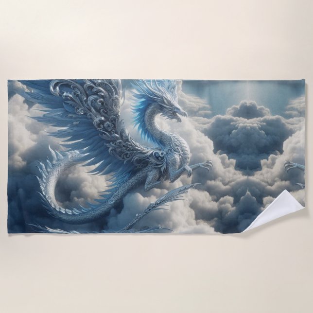 A Stunning Dragon Surrounded by Clouds  Beach Towel (Front)