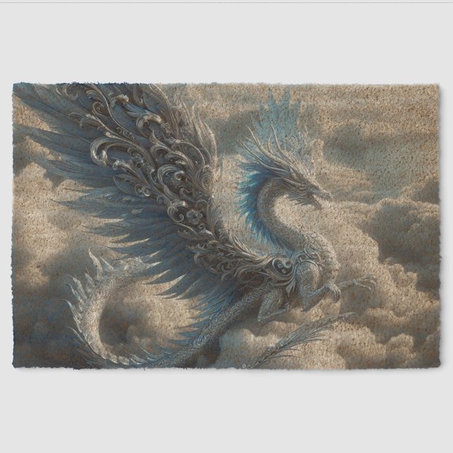A Stunning Dragon Surrounded by Clouds  Fiber Doormat (Front)