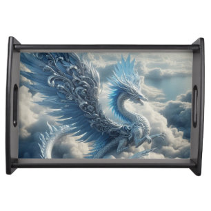 A Stunning Dragon Surrounded by Clouds Serving Tray