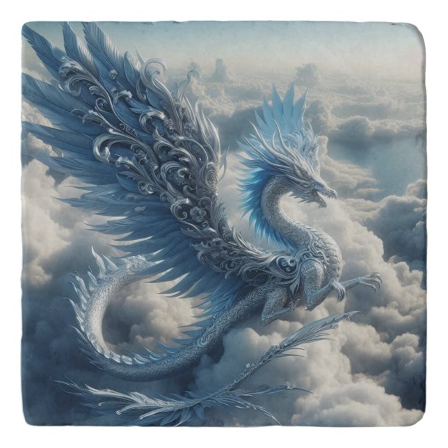 A Stunning Dragon Surrounded by Clouds  Trivet (Front)