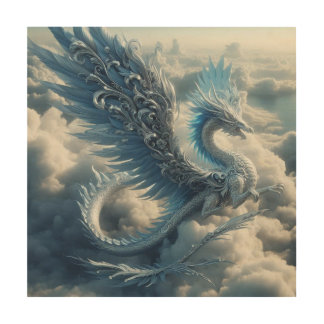 A Stunning Dragon Surrounded by Clouds Wood Wall Art