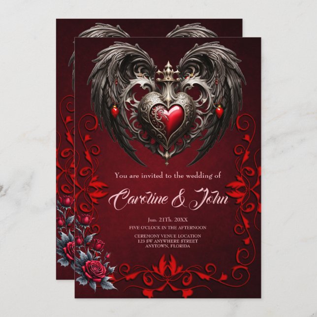 A stunning gothic heart  invitation (Front/Back)