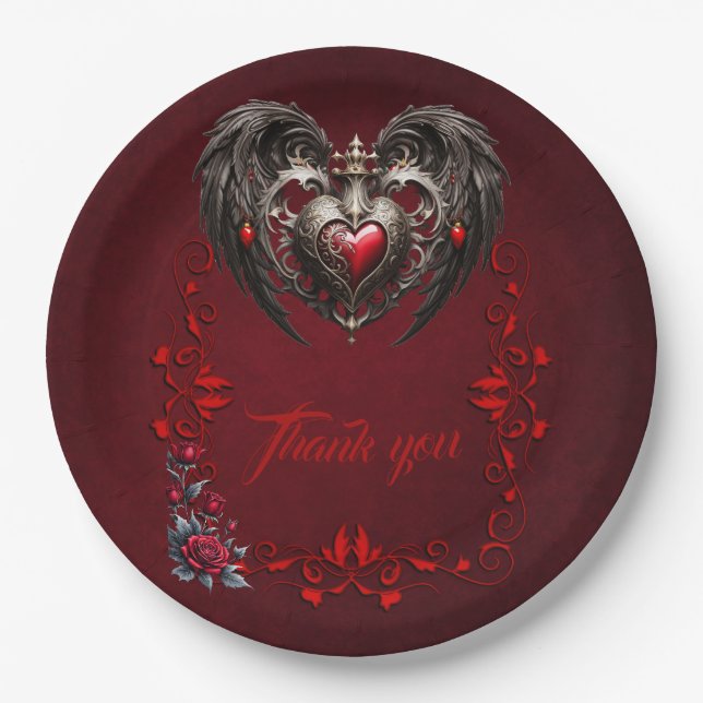 A stunning gothic heart paper plates (Front)