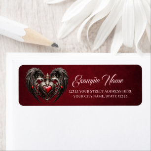A stunning gothic heart with elegant, dark wings, label