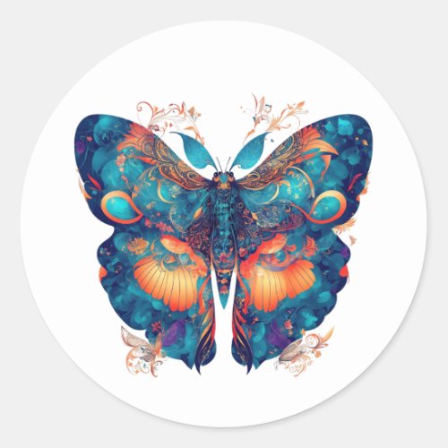 A stunning moth with intricate patterns classic round sticker