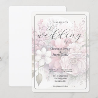 A Stunning Pink Bouquet Elegant Wedding Invitation