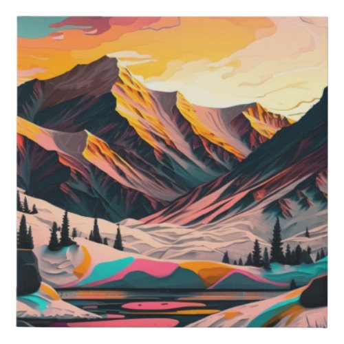  A stunning sunset over colorful snowy mountains Faux Canvas Print