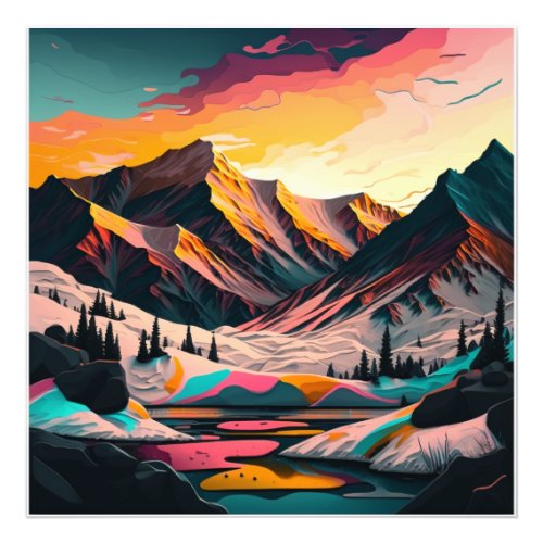  A stunning sunset over colorful snowy mountains Photo Print