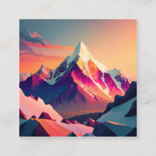 A stunning sunset over colorful snowy mountains. square business card