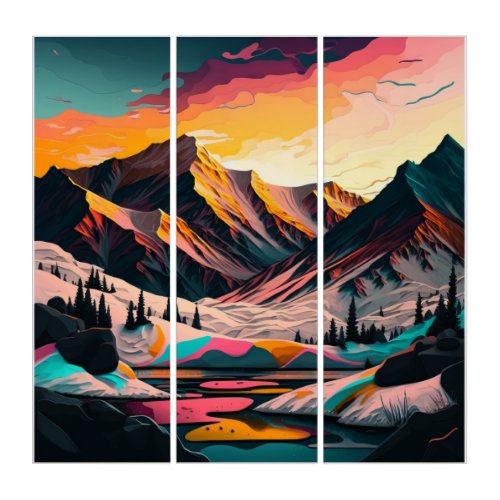  A stunning sunset over colorful snowy mountains Triptych