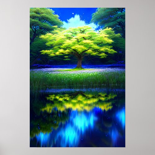 A Stunning Tree at the Blue Lakes Edge Poster