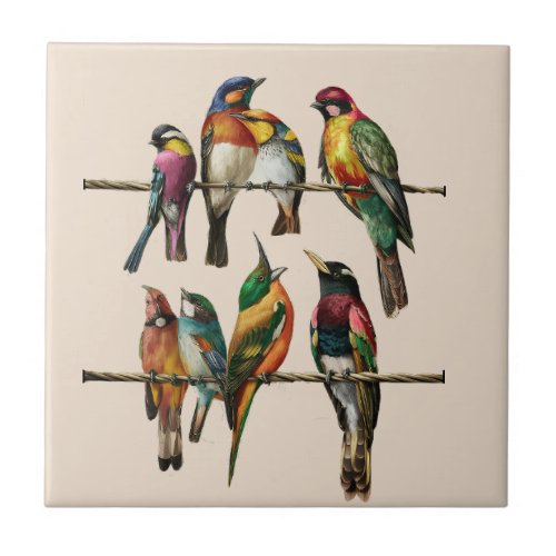 a stunning vintage birds on wire ceramic tile
