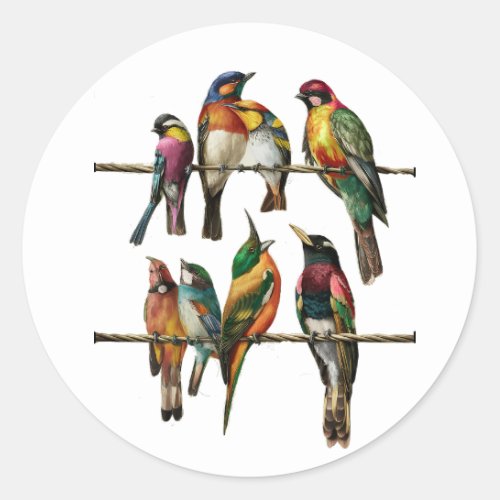 a stunning vintage birds on wire classic round sticker