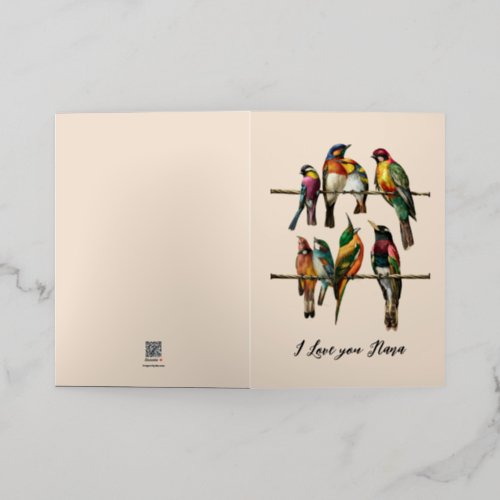 a stunning vintage birds on wire foil greeting card