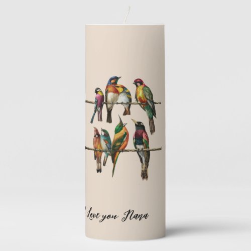 a stunning vintage birds on wire pillar candle
