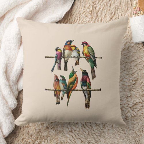 a stunning vintage birds on wire throw pillow