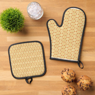a Stunning Yellow and White Background Design  Oven Mitt & Pot Holder Set