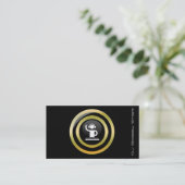 A stylish golden button DJ icon business card (Standing Front)
