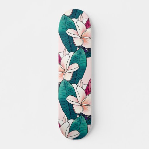 A stylish summer exotic plumeria flower plants han skateboard