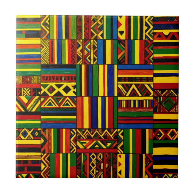 A stylized interpretation of "Kente" print Ceramic Tile (Front)