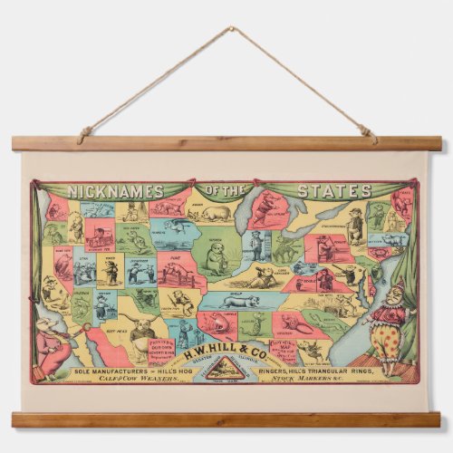A Stylized Map Of The United States With Nicknames Hanging Tapestry