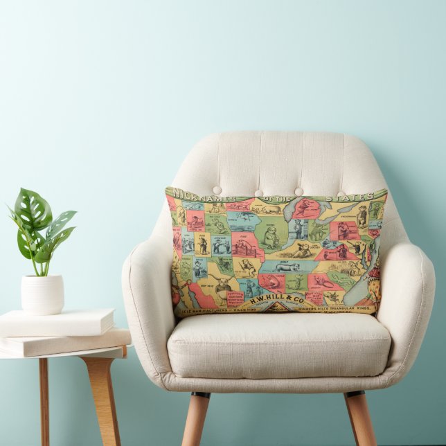A Stylized Map Of The United States With Nicknames Lumbar Pillow (Chair)