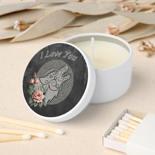 A stylized wolf's head, powerful and majestic.  mini candle favors (Insitu)