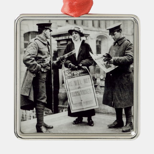 A Suffragette selling newspapers to two Metal Ornament (Front)