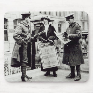 A Suffragette selling newspapers to two Mouse Pad
