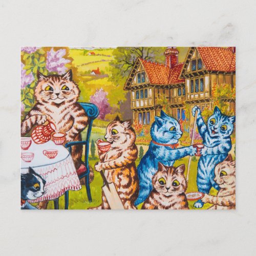 A Summer Tea Party by Louis Wain Postcard