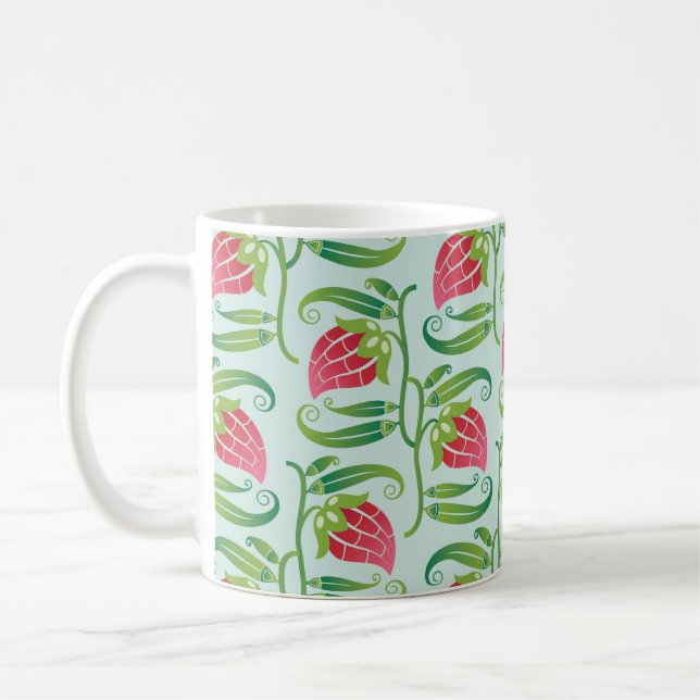a summery seamless pattern featuring strawberries  coffee mug (Left)
