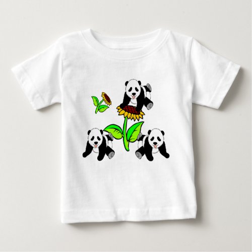 A Sunflower and Panda Bears Baby T_Shirt