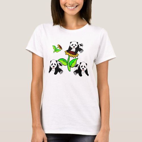 A Sunflower and Panda Bears T_Shirt