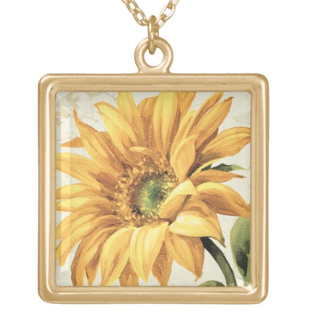 A Sunflower in Full Bloom Gold Plated Necklace (Front)