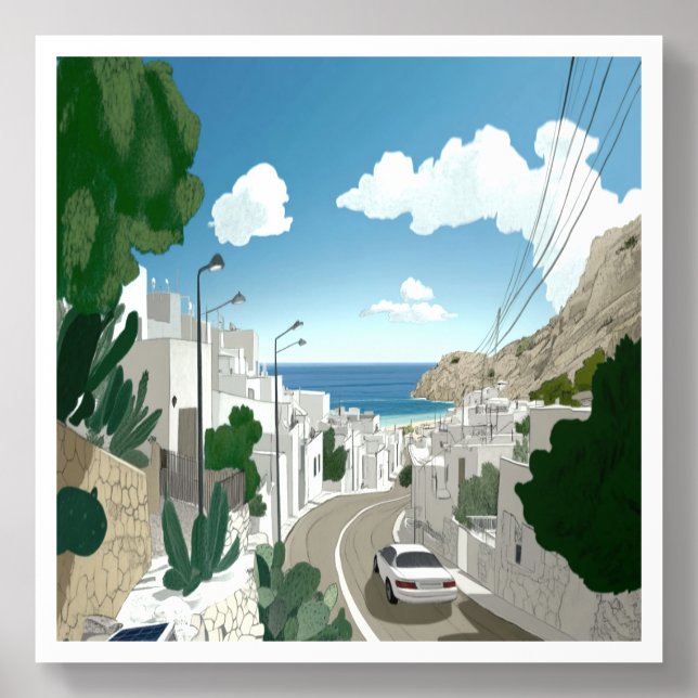 A Sunny Day in a Coastal Town Acrylic Photo Tile (Front Set)