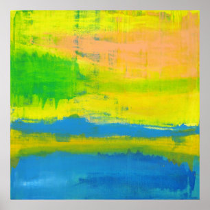 "A SUNNY DAY" Yellow Blue Nautical Abstract Art Poster