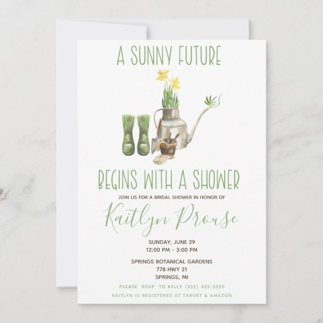 A Sunny Future Begins with a Shower! Gardening  Invitation (Front)