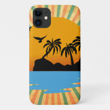 A Sunset retro with cocunute tree