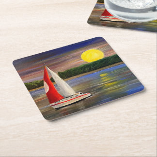 A Sunset Sail, by Gary Poling Square Paper Coaster