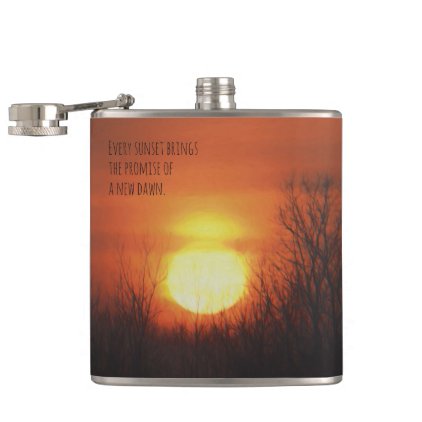 A Sunset, Trees &amp; an Orange Sky Hip Flask