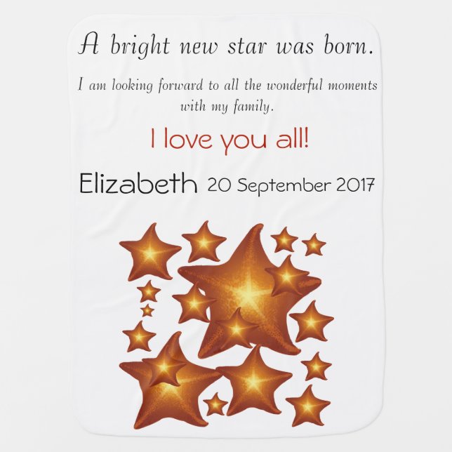 A Sunshine Bright New Star Was Born Receiving Blanket (Front)