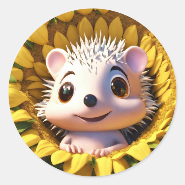 A Super cute Sunflower Classic Round Sticker (Front)
