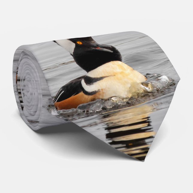 A Surprised Hooded Merganser Neck Tie (Rolled)