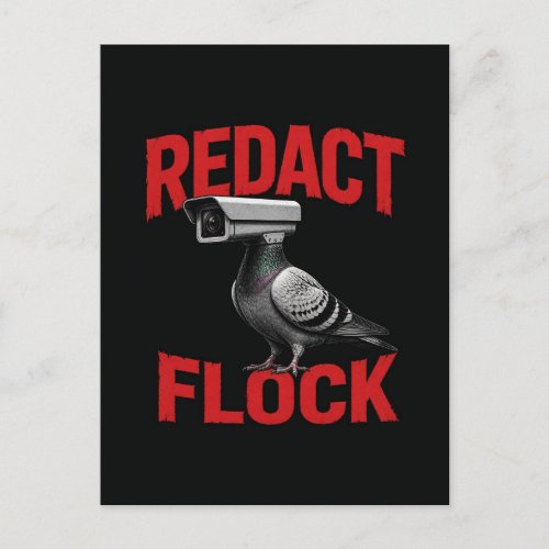 A surreal surveillance camera pigeon redact postcard